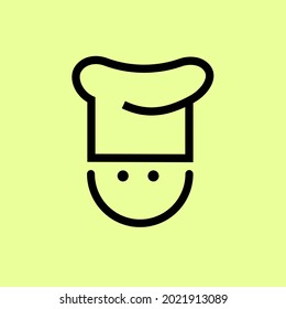 vector illustration logo cartoon design modern person professional line art menu kitchen cook restaurant chef cooking business eat cafe dinner cap head man cookery hat bistro bakery background food 