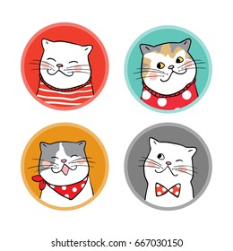 Vector illustration logo of cat draw doodle style.Badge design