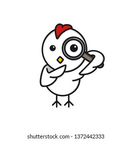 vector illustration logo character cute chicken holding magnifying glass in flat design style cartoon design