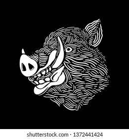 vector illustration logo character wild boar hog line art black white for t-shirt silhouette style design