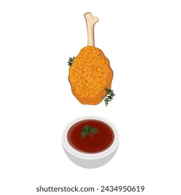 Vector Ilustración logo Baquetas de pollo o piruletas de pollo sumergidas en salsa