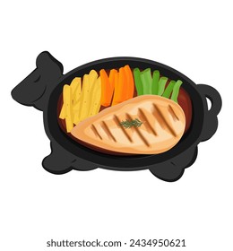 Vector illustration logo Chicken steak with vegetables On a hot plate