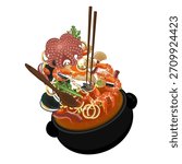 Vector Illustration logo Clip art Levitation Spicy Korean Seafood Soup Haemultang or Spicy Seafood Stew
