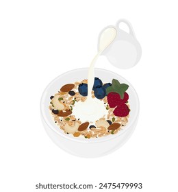 Logotipo de la Ilustración vectorial Arte de Clip Cereales de desayuno muesli o granola con leche 