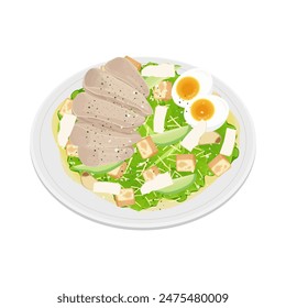 Vector illustration logo Clip art Healthy food Caesar salad with grilled chicken