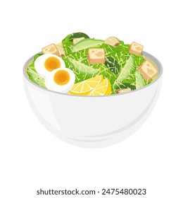 Vector illustration logo Clip art Caesar Salad on a white bowl