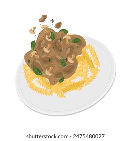 Vector illustration logo Clip art levitation Beef Stroganoff on a plate