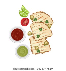 Vector illustration logo clip art quesadillas with salsa and guacamole