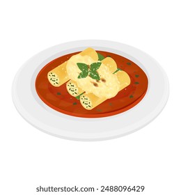 Vector illustration logo Clip art  Pasta Cannelloni ricotta on a plate