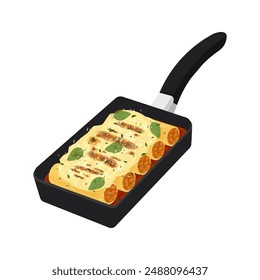 Vector illustration logo Clip art italian Cannelloni pasta on a pan