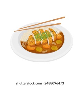 Ilustración vectorial logo Clip arte Katsu Curry con palillo 