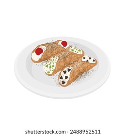 Vector illustration logo Clip art Sicilian Cannoli on a plate 