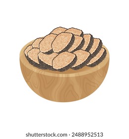 Vector illustration logo clip art Truffle mushroom on a wooden bowl