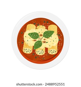 Vector illustration logo Clip art Top View Pasta Cannelloni ricotta on a plate