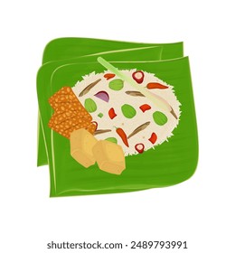Vector illustration logo Clip art Nasi Liwet Sunda on a banana leaves 