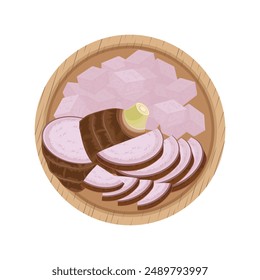 Vector illustration logo clip art slice and half with cubes of taro root