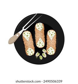 Vector illustration logo Clip art Top View Sicilian pistachio Cannoli