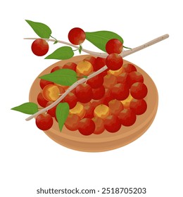 Vetor ilustração logotipo clip-art Superfood Camu Camu Berry em uma placa de madeira