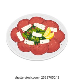 Vector Illustration Logo Clip art Carpaccio Bresaola Beef With Vegetables and Cheese