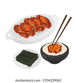 Ilustración vectorial Logo Clip arte Listo para comer Yangnyeom Gejang con arroz y algas Nori 