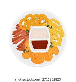 Vector Illustration Logo Clip art Top View Mix Platter Fast Food Snack