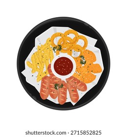 Ilustración vectorial Logo Clip art Vista superior Delicioso plato de mezcla de bocadillos 