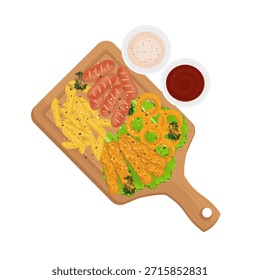 Vektorgrafik Logo ClipArt Top View Mix-Platte auf einem Holzbrett mit Sauce