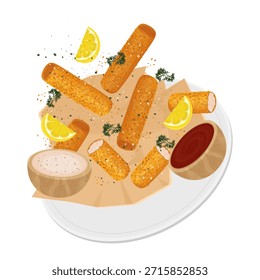 Vector Illustration Logo Clip art Levitation Fish Stick with Sauce