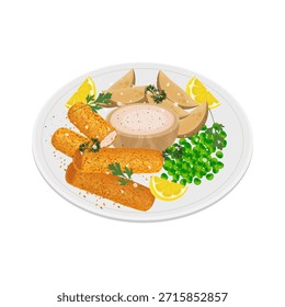 Vector Illustration Logo Clip art Delicious Frozen Fish Fingers or Fish Stick In Air Fryer 