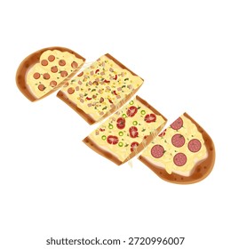 Vektorgrafik Logo ClipArt lange Pizza oder sizilianische Pizzaschnitten mit verschiedenen Belägen