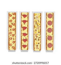 Vektorgrafik Logo ClipArt Draufsicht Lange Pizzascheibe mit verschiedenen Belägen
