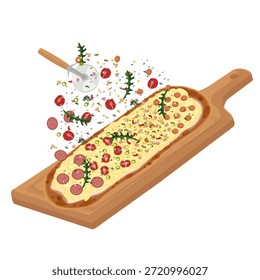 Vector Illustration Logo Clip art Levitation Pizza alla pala or Sicilian Pizza 
