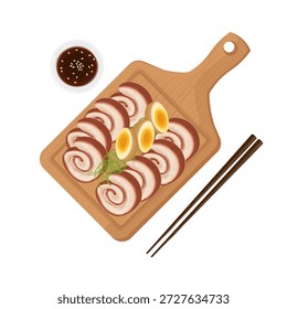 Logo de Ilustración vectorial Arte de Clip Vista superior Chashu de pollo con salsa Shoyu o de soja