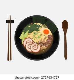 Vektorgrafik-Logo Clip Art Draufsicht Shoyu Ramen mit Chicken Chashu 