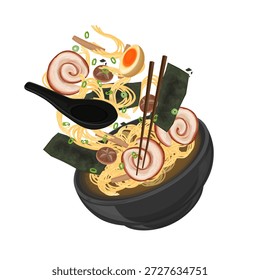 Vector Illustration logo Clip art Levitation Shoyu Ramen with Chicken Chashu 