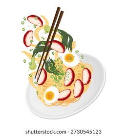 Vector Illustration logo Clip art Levitation Char Siu Chicken Noodles