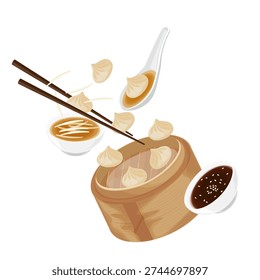 Vector Illustration logo Clip art Levitation Xiaolongbao Shanghai Steamed Dumplings