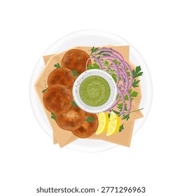 Vector Illustration Logo Clip art Top View Beef Patties Shami kabab Pakistani Food