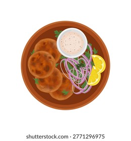 Vector Illustration Logo Clip art Top View Indian Food Shami Kabab 
