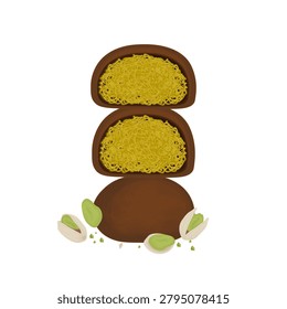 Vector Illustration Logo Clip art Dubai Chewy Ball Pistachio Kunafa or Jjondeuk Cookie 