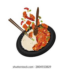 Vector illustration logo Clip art Levitation Kung Pao Chicken or gung bao