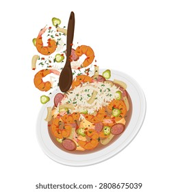 Vector illustration logo Clip art Levitation Cajun seafood and sausage gumbo