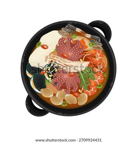 Vector Illustration logo Clip art Top View Haemultang Spicy Korean Seafood Hotpot