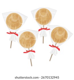 Vector Illustration Logo Clipart Bbopgi or Ppopgi Dalgona Candy with plastic packing