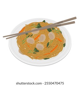 Logotipo de ilustração de vetor Clipart Bihun goreng Fried mee hoon ou massas de arroz frito