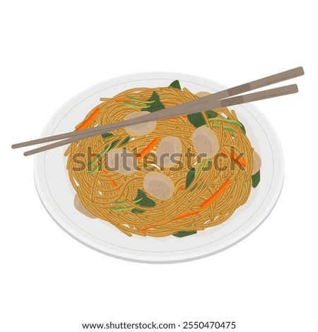 Vector Illustration Logo Clipart Bihun goreng Fried mee hoon or Fried rice noodles