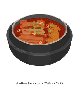 Vector Illustration Logo Clipart Braised Korean Beltfish or Galchi Jorim on a Ttukbaegi