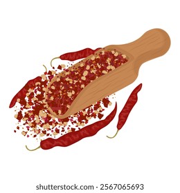 Vector Illustration Logo Clipart Chili flakes on a wooden scoop