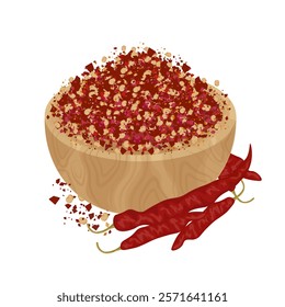 Vector Illustration Logo Clipart Chili flakes on a wooden bowl