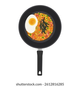 Vector Illustration Logo Clipart Cooking Kimchi Bokkeumbap or Korean Kimchi Fried Rice on a Pan